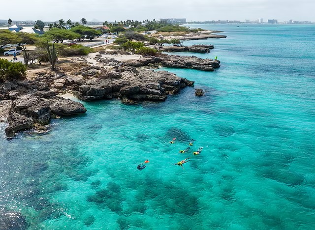 Aerial view of Boca Catalina and its turquoise snorkeling water