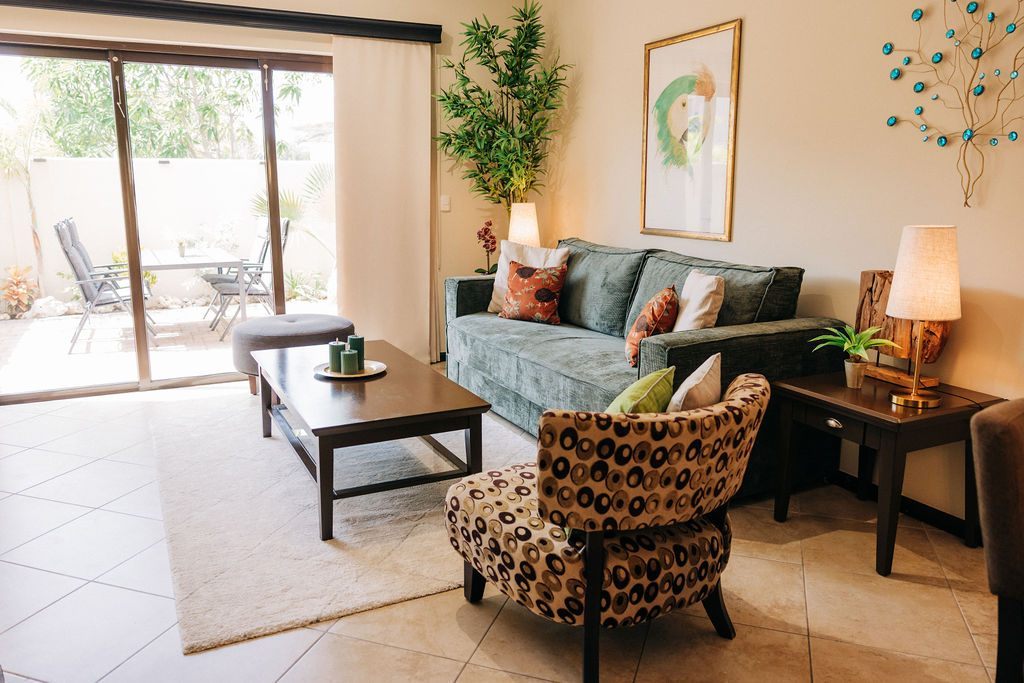 Living room opening onto the private patio