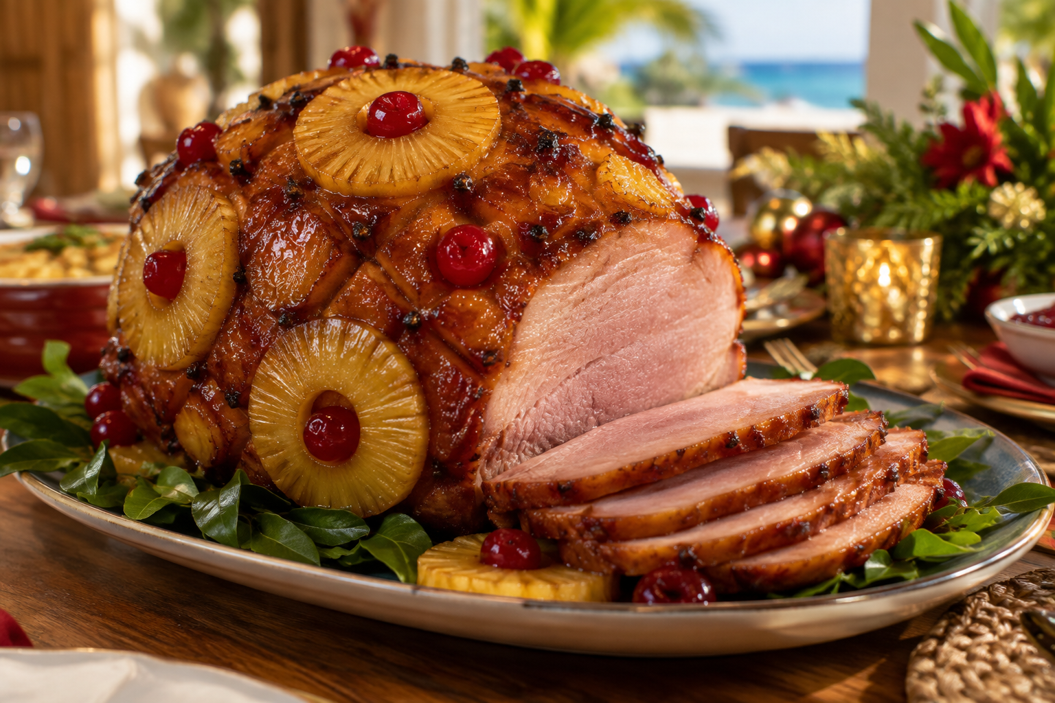 Aruban Christmas ham glazed with pineapple